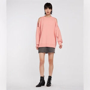 Allsaints Unai Oversized Cold  Shoulder Sweatshirt Pink